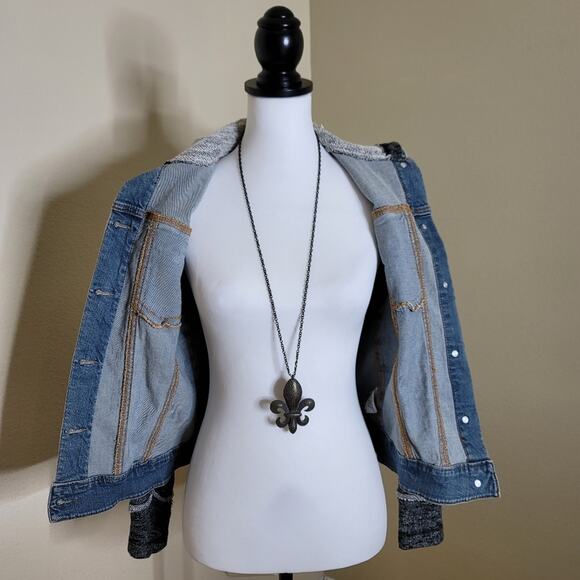 Denim Vest Hoodie Jacket, Size Medium, Blue Jean Heather Grey - Picture 8 of 10